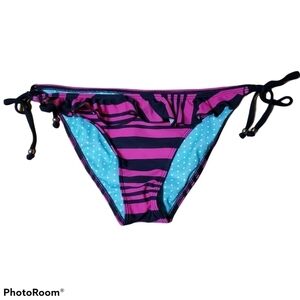 GUESS pink & Black Striped Swimsuit Bikini Bottoms Size M Medium